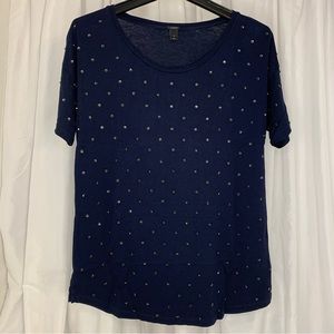 J. Crew Navy Blue Sequin Beaded Short Sleeve Top Small NWOT